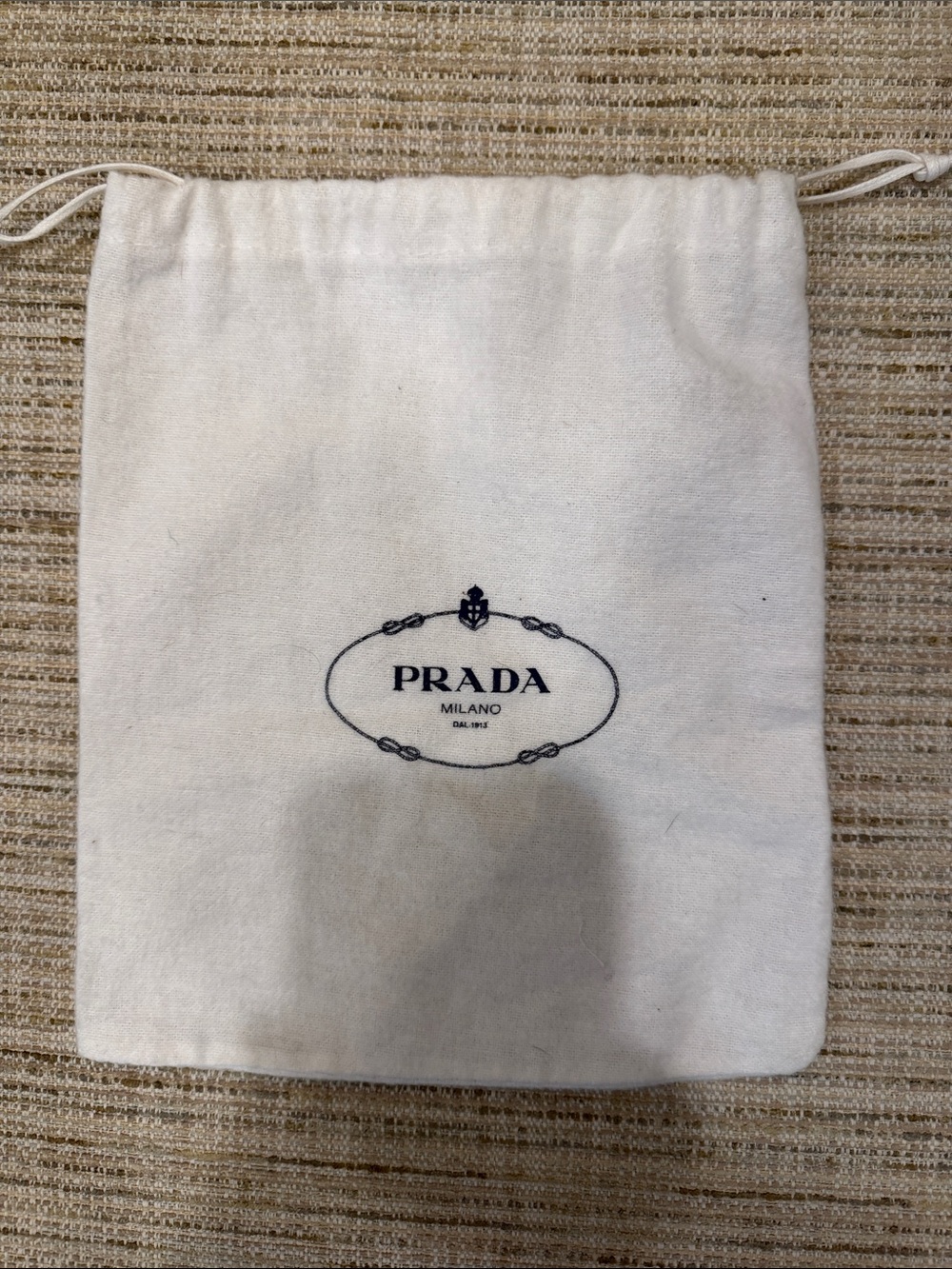 Prada Cream Drawstring Pouch with Navy Logo